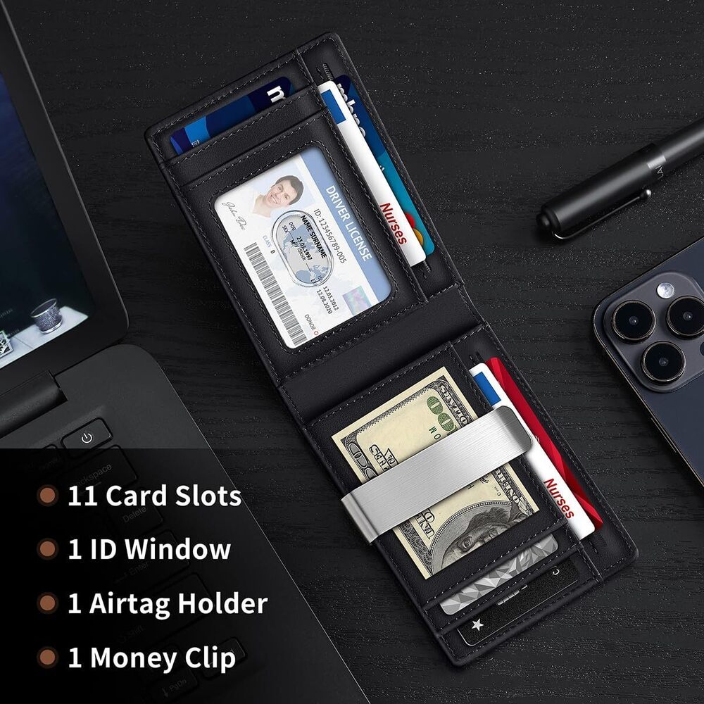 6009 Wallet - Airtag Wallet Bifold Leather Wallet With Airtag Holder, Sim